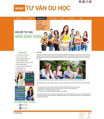 mẫu trang chủ thiết kế website du học